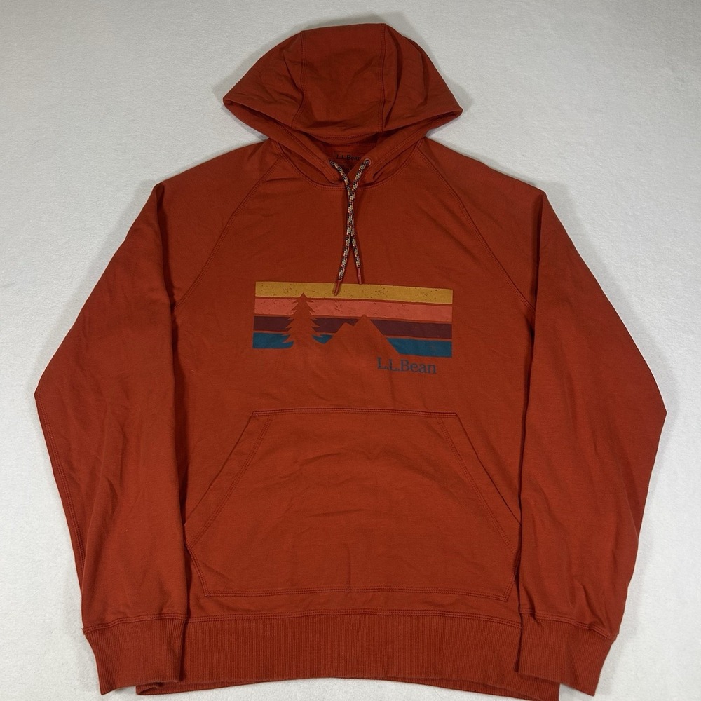 L.L. Bean Comfort Camp Graphic Hoodie Mens‎ Medium Orange Stretch Sweatshirt